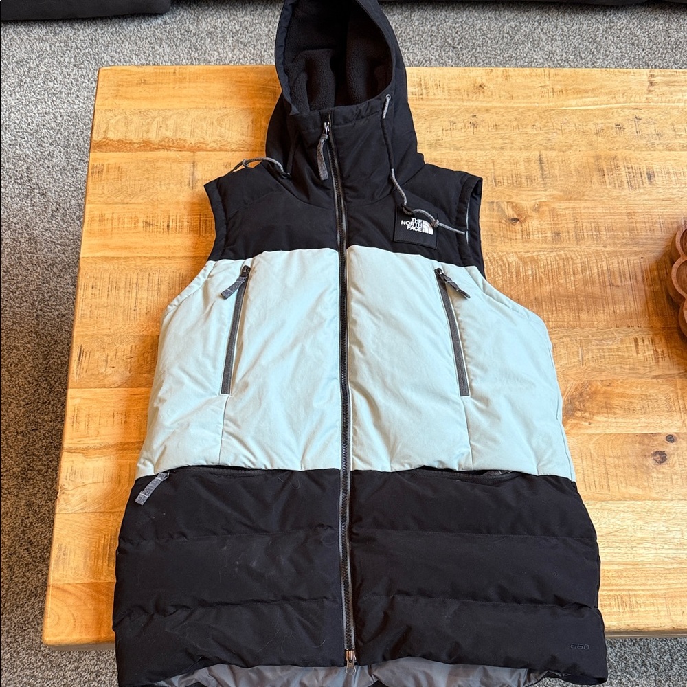 The North Face Black and Light Blue Hooded Vest